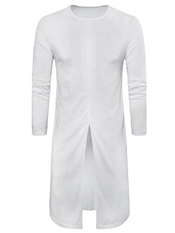 

Hip-hop Split Hem Long Tee Shirt, White
