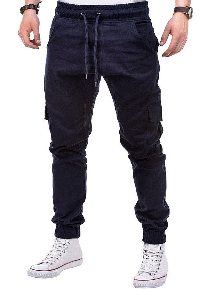 [40% OFF] Drawstring Design Cuffed Solid Color Cargo Pants | Rosegal