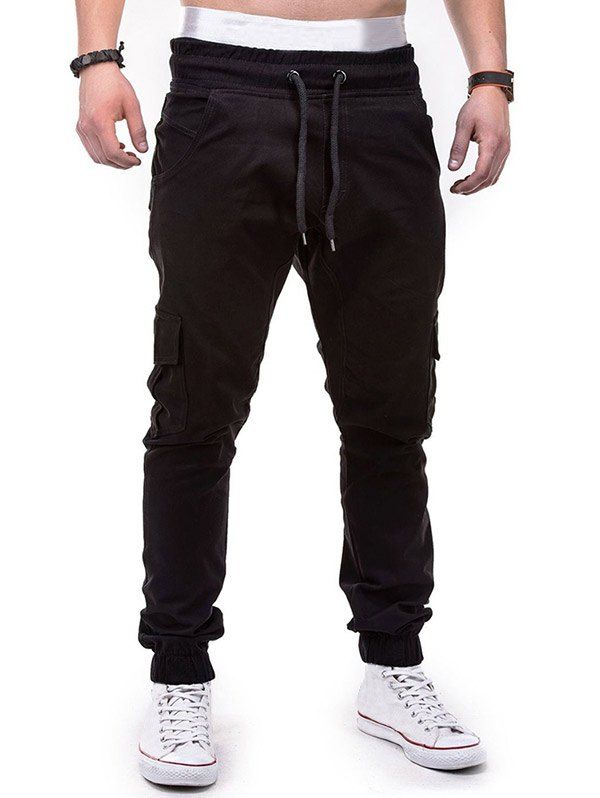 [40% OFF] Drawstring Design Cuffed Solid Color Cargo Pants | Rosegal