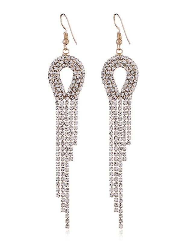 

Shiny Rhinestone Inlaid Long Fringed Hook Earrings, Gold