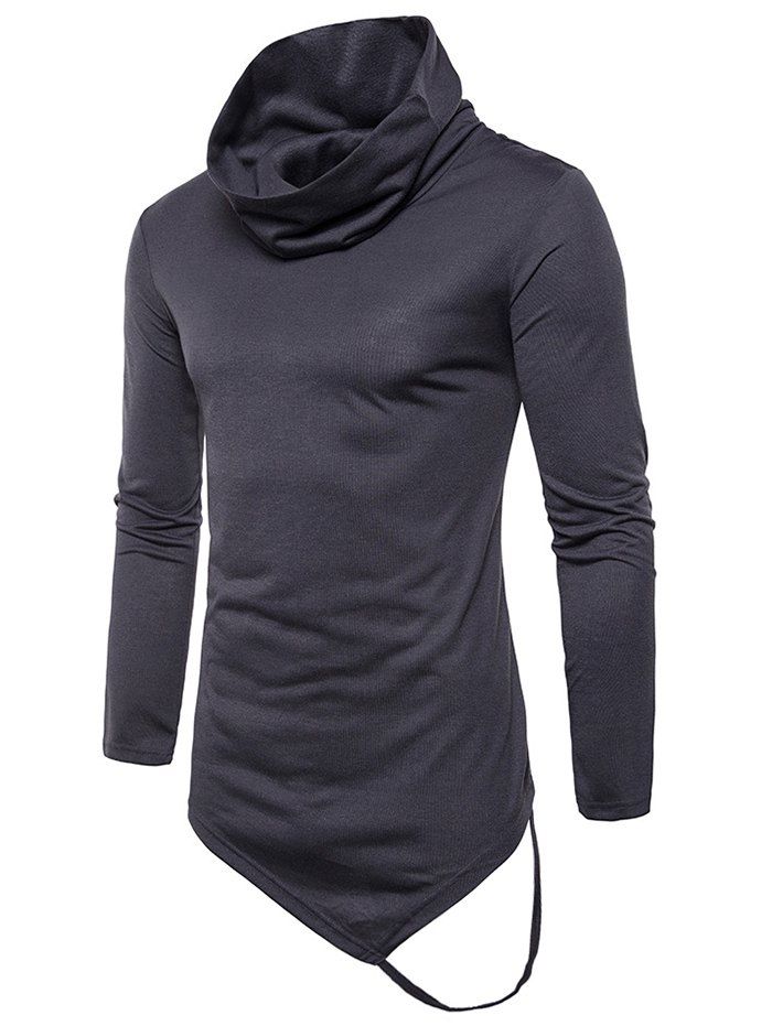 

Long Sleeve String Decorated Hem Tee, Dark gray