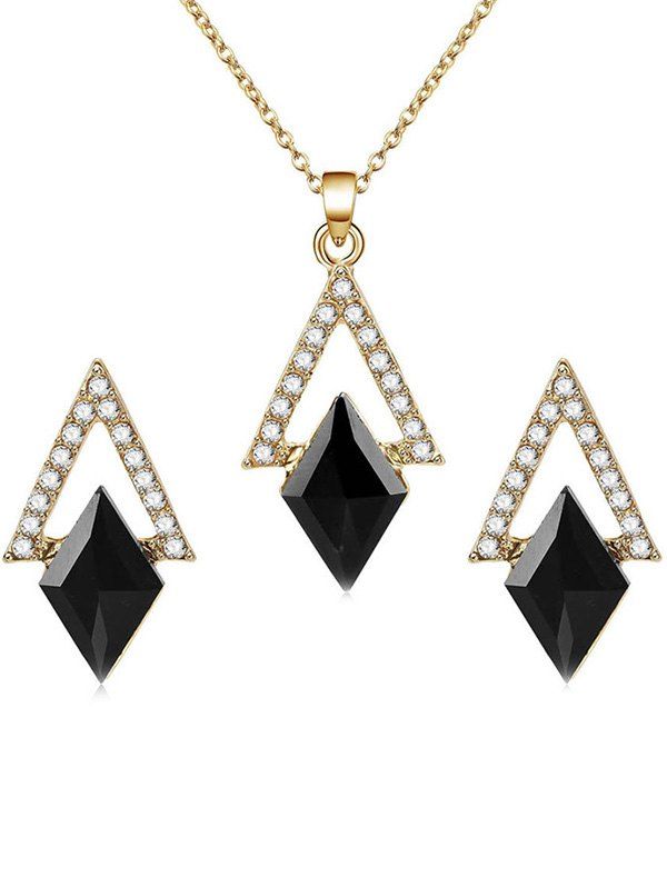 

Rhinestone Inlaid Rhombus Pendant Chain Necklace Earrings Set, Black