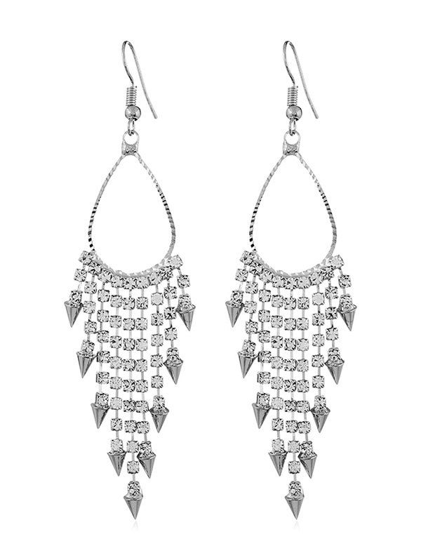 

Rhinestone Alloy Triangle Fringed Hook Earrings, Silver