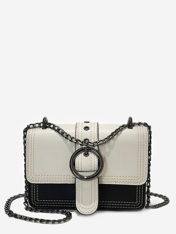 

Contrasting Color Chain Flapped Buckled Crossbody Bag, Black