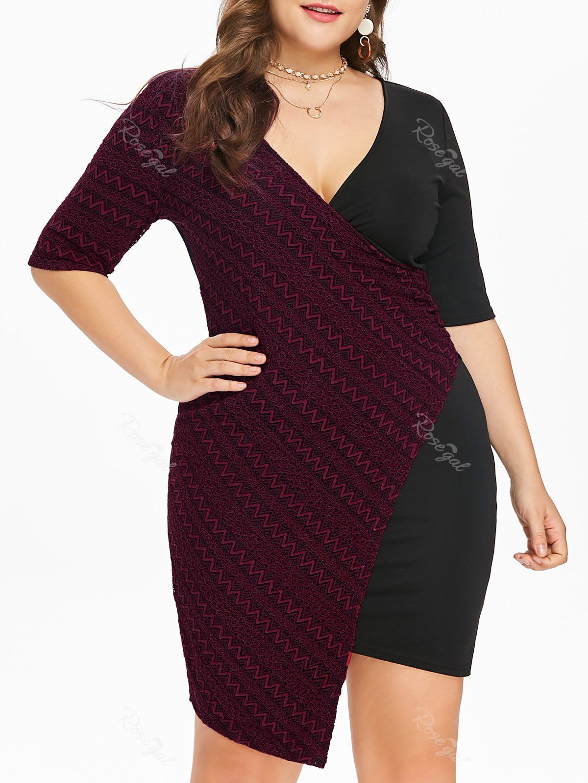 

Plus Size Surplice Bodycon Dress, Black