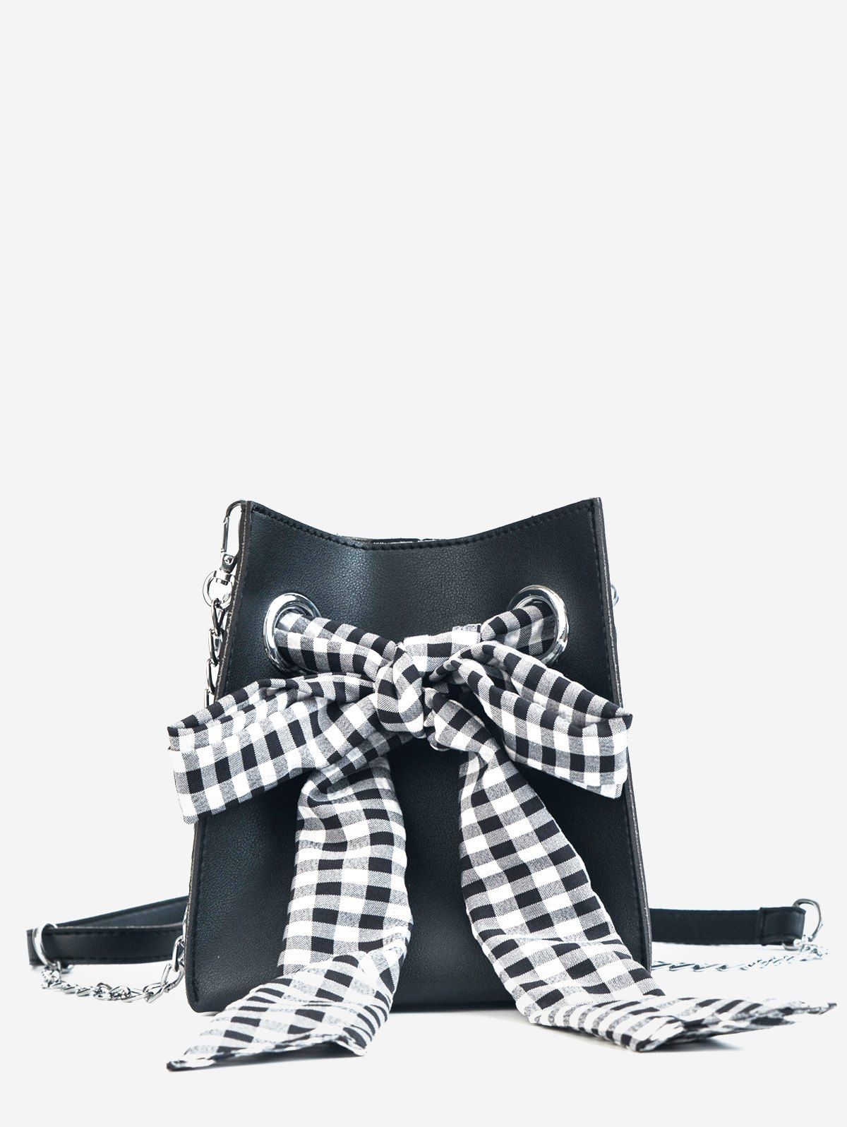 

Bucket Leisure Checkered Bow 2 Pieces Crossbody Bag Set, Black