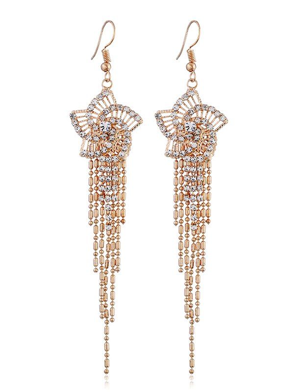 

Rhinestone Floral Fringed Hook Drop Earrings, Gold