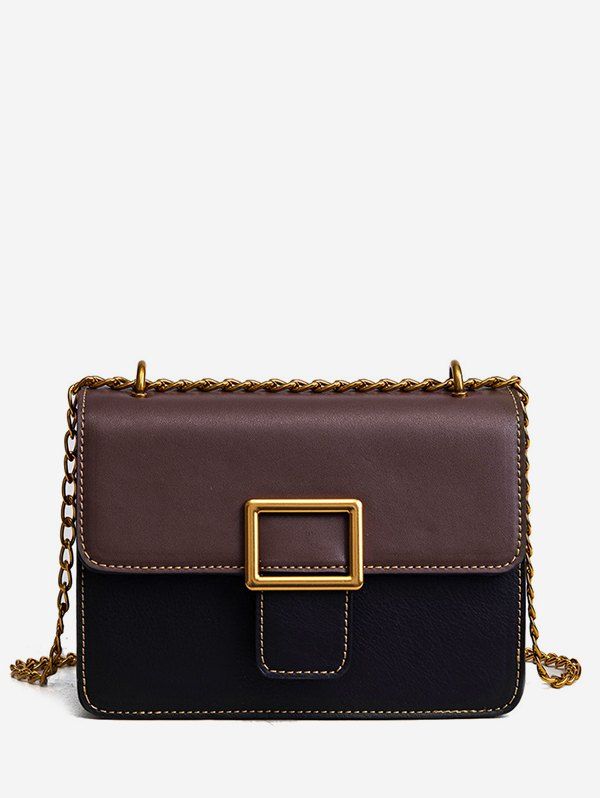 

Chic Color Block Buckled Flap Stitching Crossbody Bag, Black