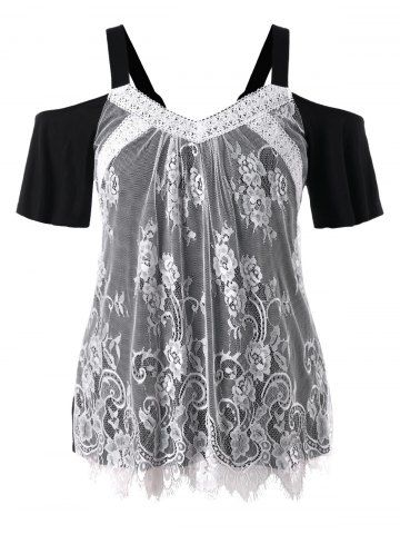 Plus Size Top de renda do ombro frio Overlay
