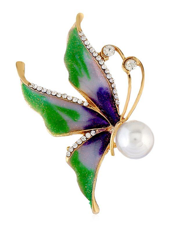 

Rhinestone Faux Pearl Butterfly Pin Brooch, Green
