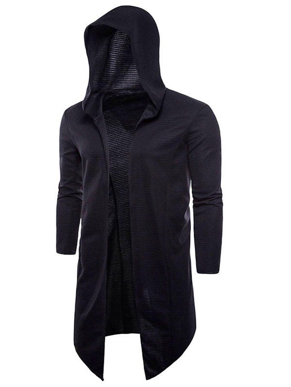 

High Low Hem Casual Hoodie Cardigan, Black