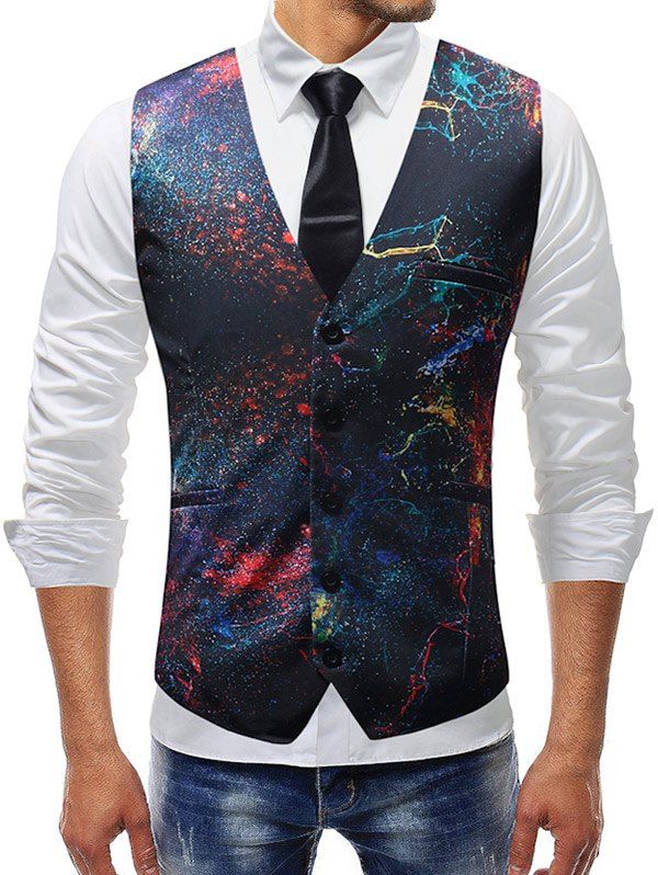 

Oil Paint Print Single-breasted Vest, Multi