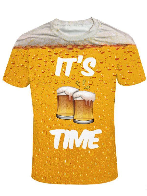 

Crew Neck Beer Print Graphic Tee, Orange gold