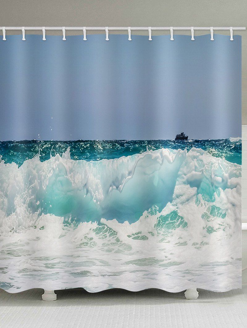 

Rough Sea Print Waterproof Bathroom Shower Curtain, Multi