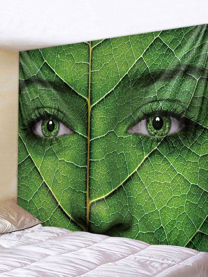 

Wall Hanging Art Women Face Leaf Print Tapestry, Green