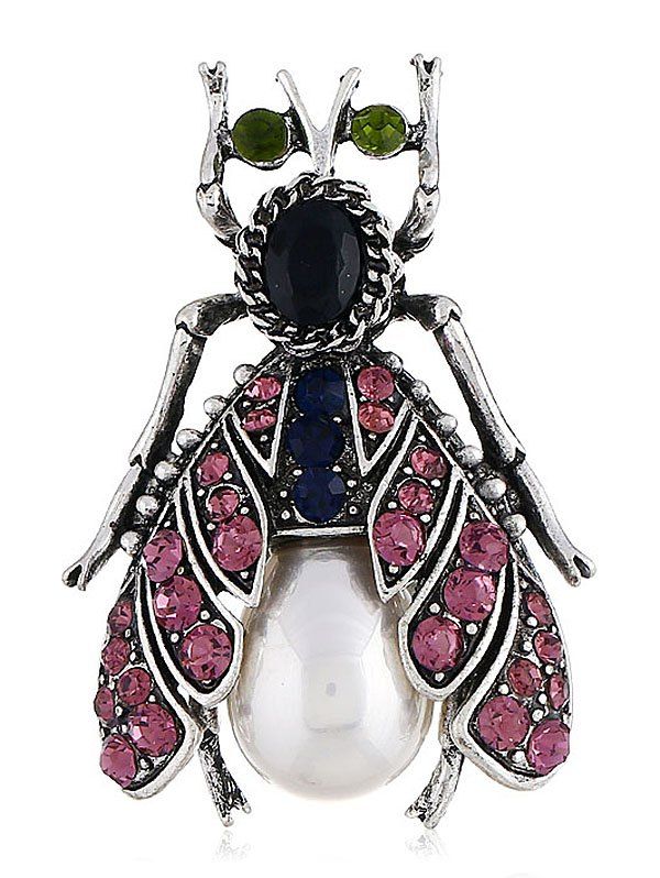 

Colored Rhinestone Inlaid Alloy Insect Pin Brooch, Pink rose