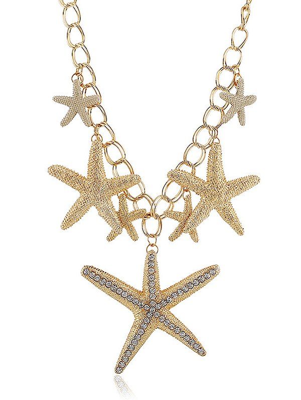 

Rhinestone Starfishes Pendant Chain Necklace, Gold