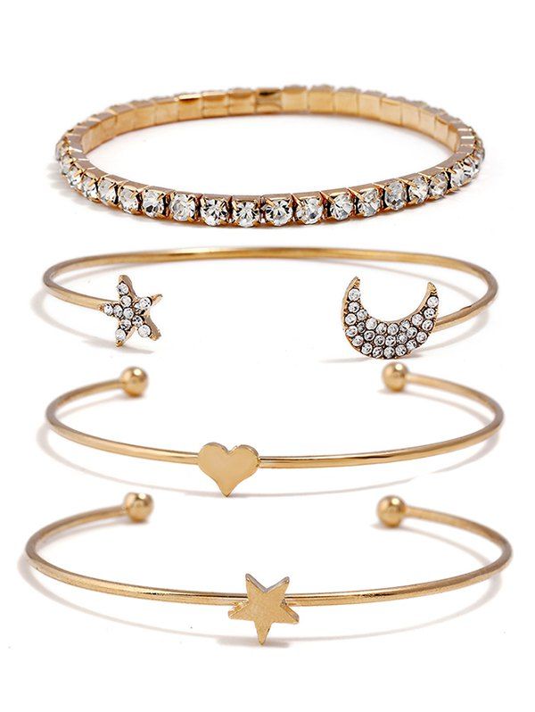 

Rhinestone Star Moon Heart Design Bracelets Set, Gold
