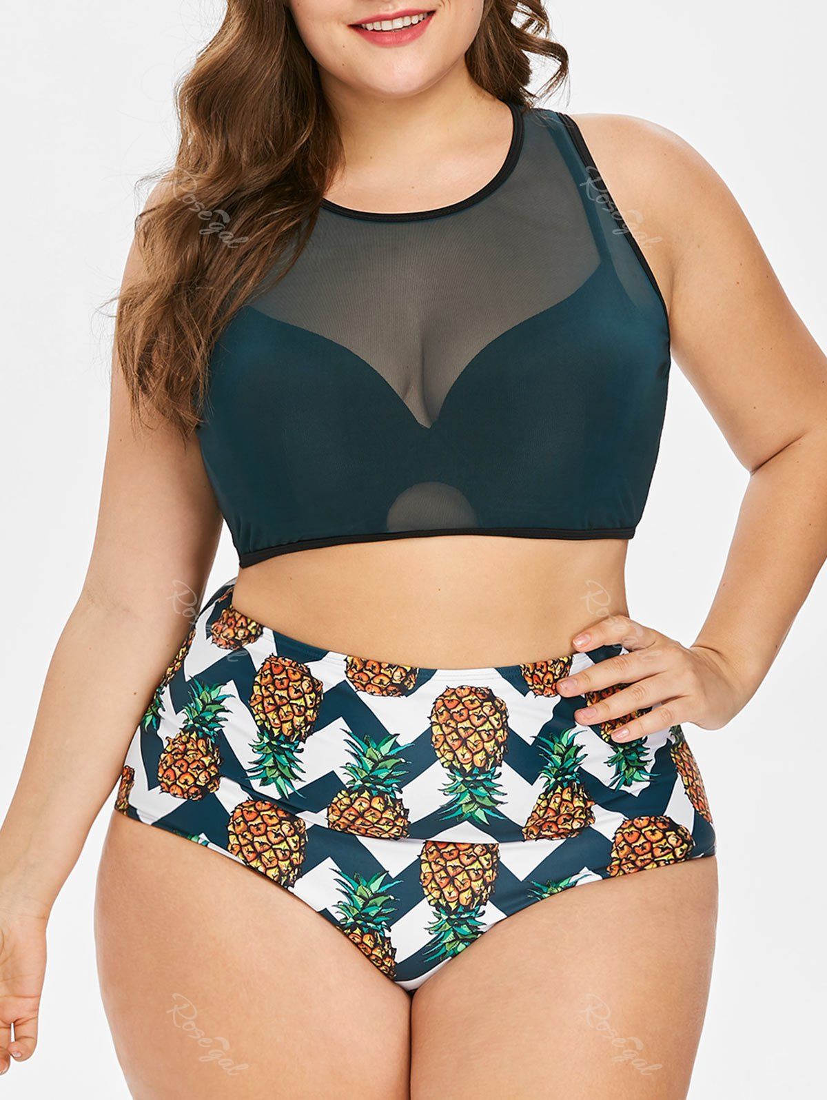 

Pineapple Zig Zag Plus Size Tankini Set, Medium sea green