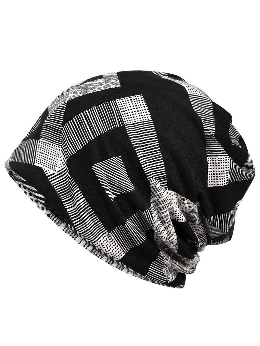 

Stylish Geometric Printed Slouchy Beanie, Black