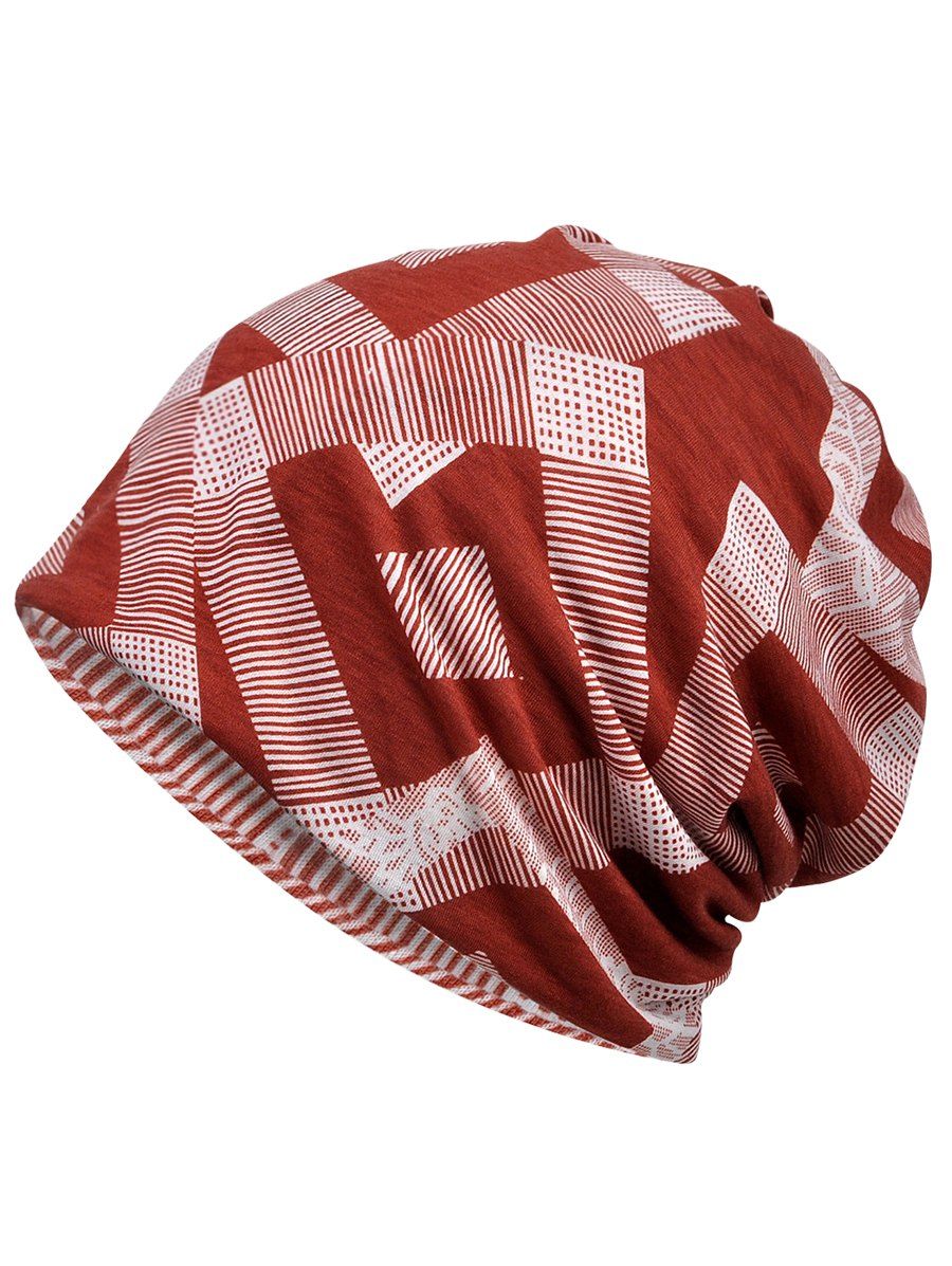 

Stylish Geometric Printed Slouchy Beanie, Red wine