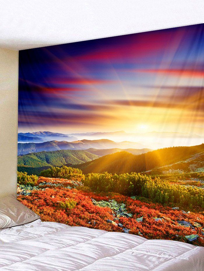 

Sunlight Mountains Flowers Scerery Printed Wall Deocr Tapestry, Multi