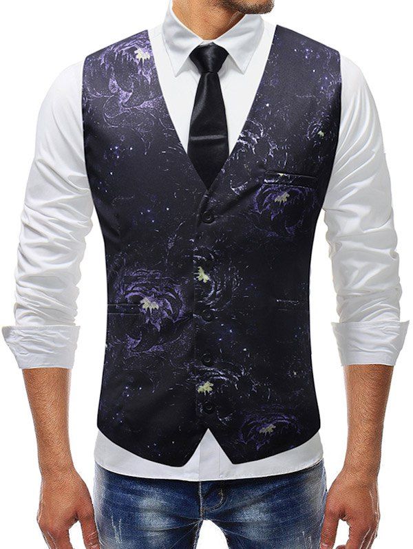 

Floral Print Adjustable Back Buckle Vest, Black