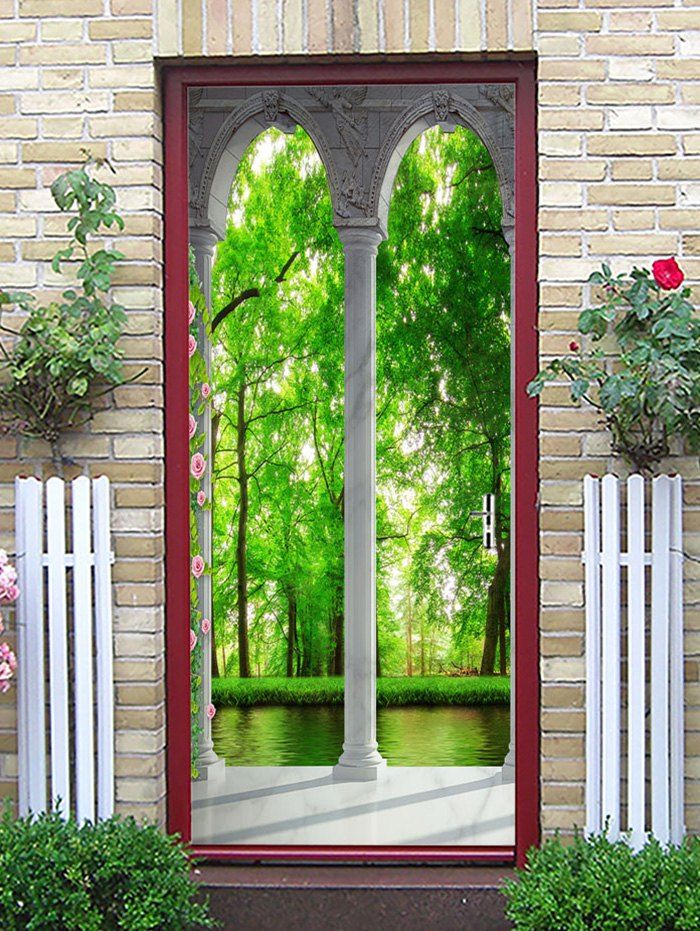 

Forest Scenery Printed Decorative Door Stickers, Green apple
