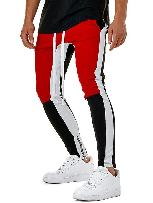 

Hem Zipper Colorblock Track Pants, Red