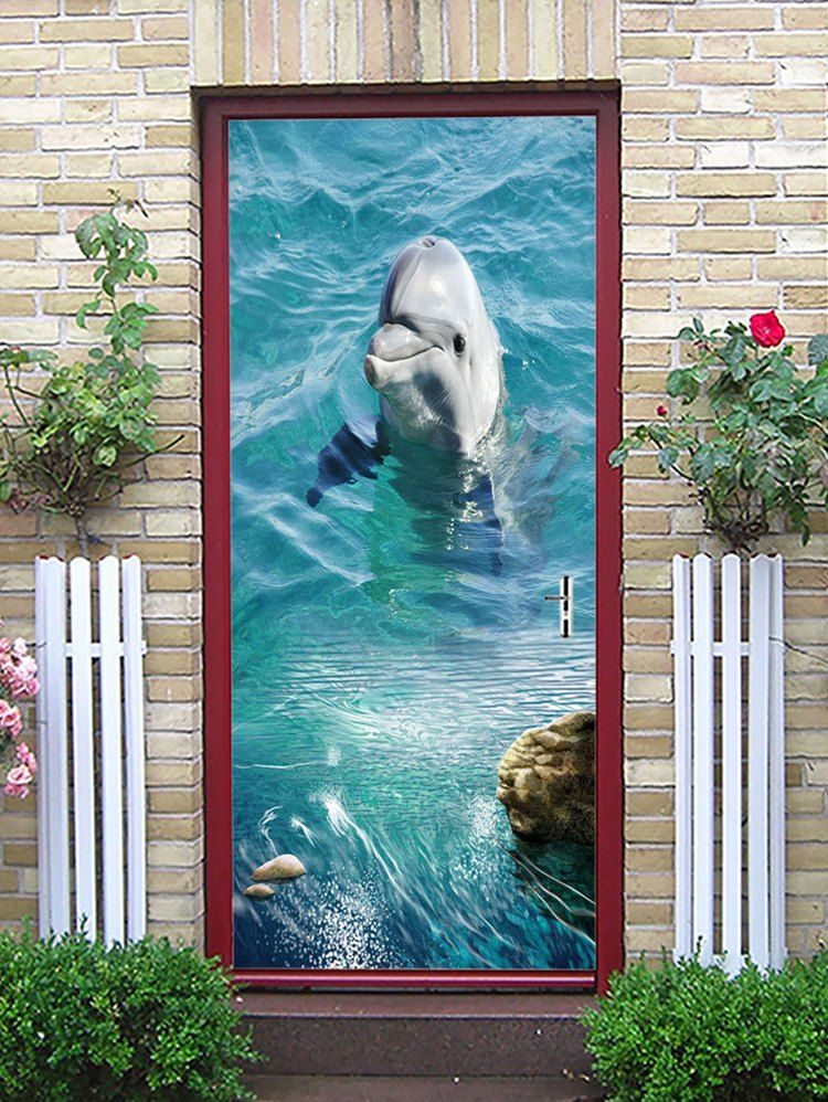 

A Playing Dolphin Printed Door Stickers, Glacial blue ice