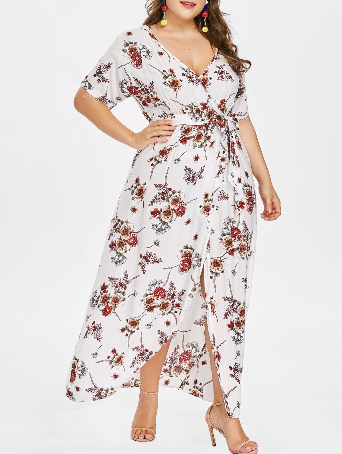 

Plus Size Floral Maxi Surplice Dress, Milk white