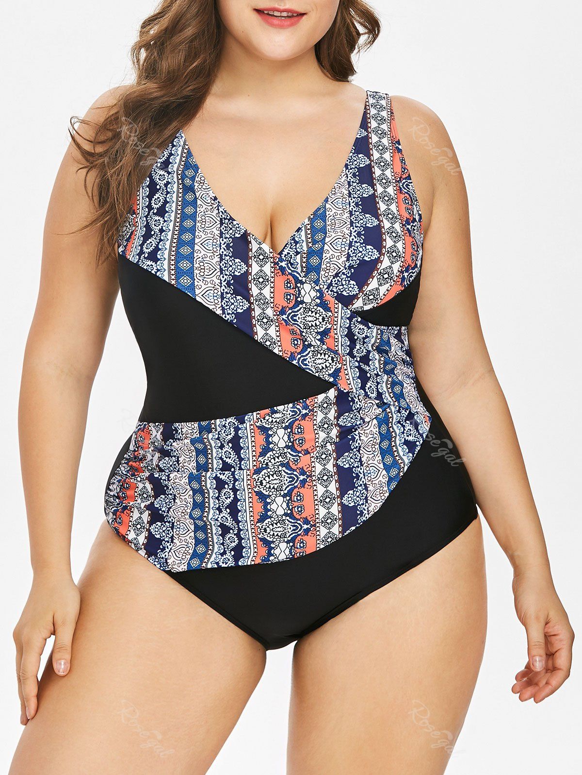 

Plus Size Cutout Surplice One Piece Swimsuit, Black