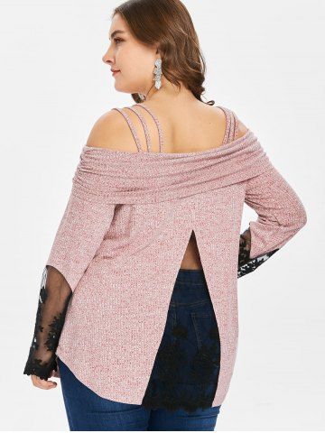 

Plus Size Foldover Cold Shoulder T-shirt, Light pink