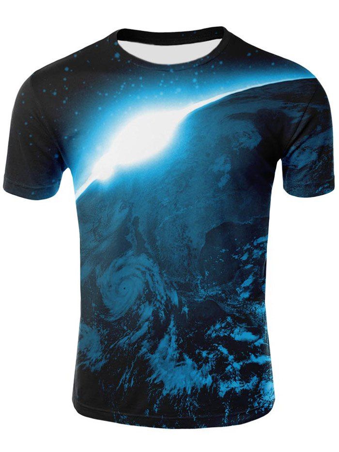 

3D Planet Print Casual T-shirt, Sapphire blue