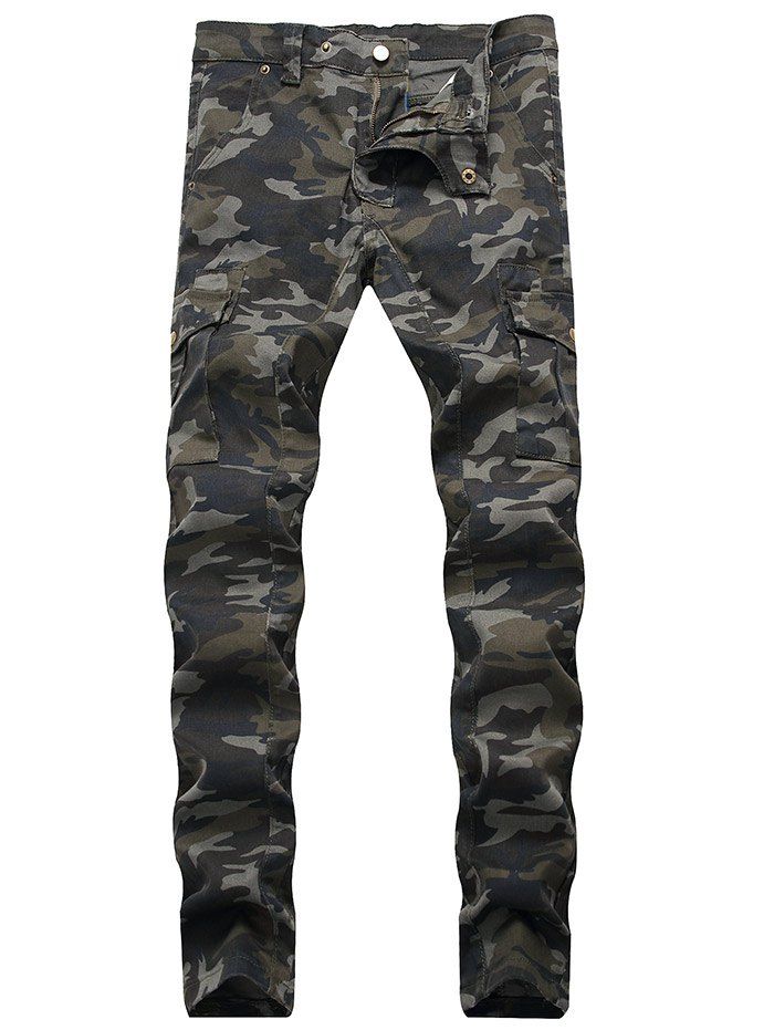 

Patchwork Multi-pocket Tapered Jeans, Camouflage green