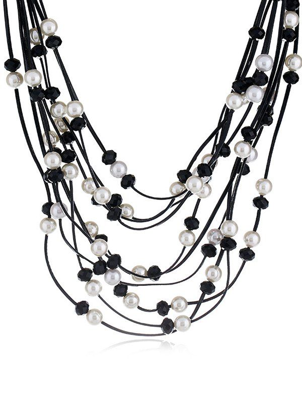 

Artificial Pearls Rhinestone Decoration Multilayer Necklace, Black