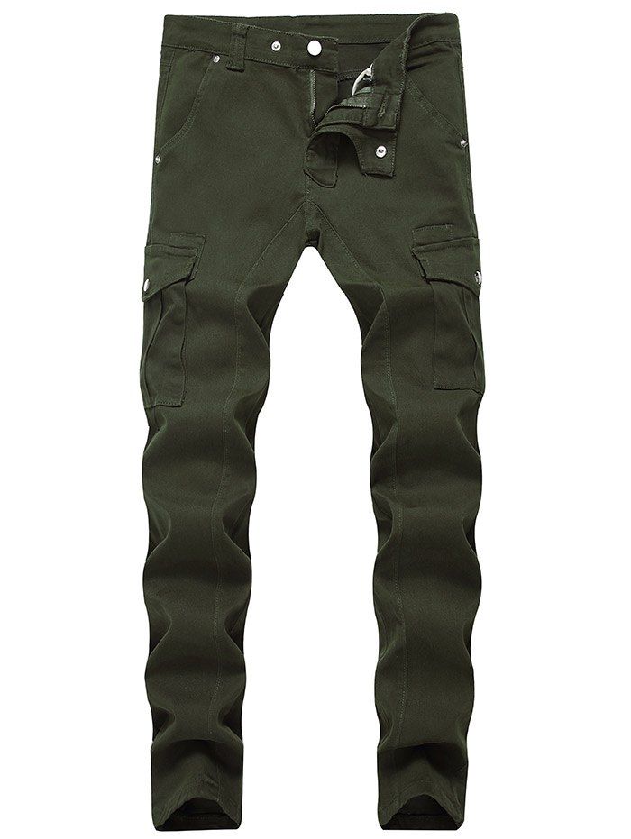 

Patchwork Multi-pocket Tapered Jeans, Army green