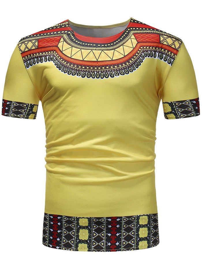 

Ethnic African Style Printed T-shirt, Yellow