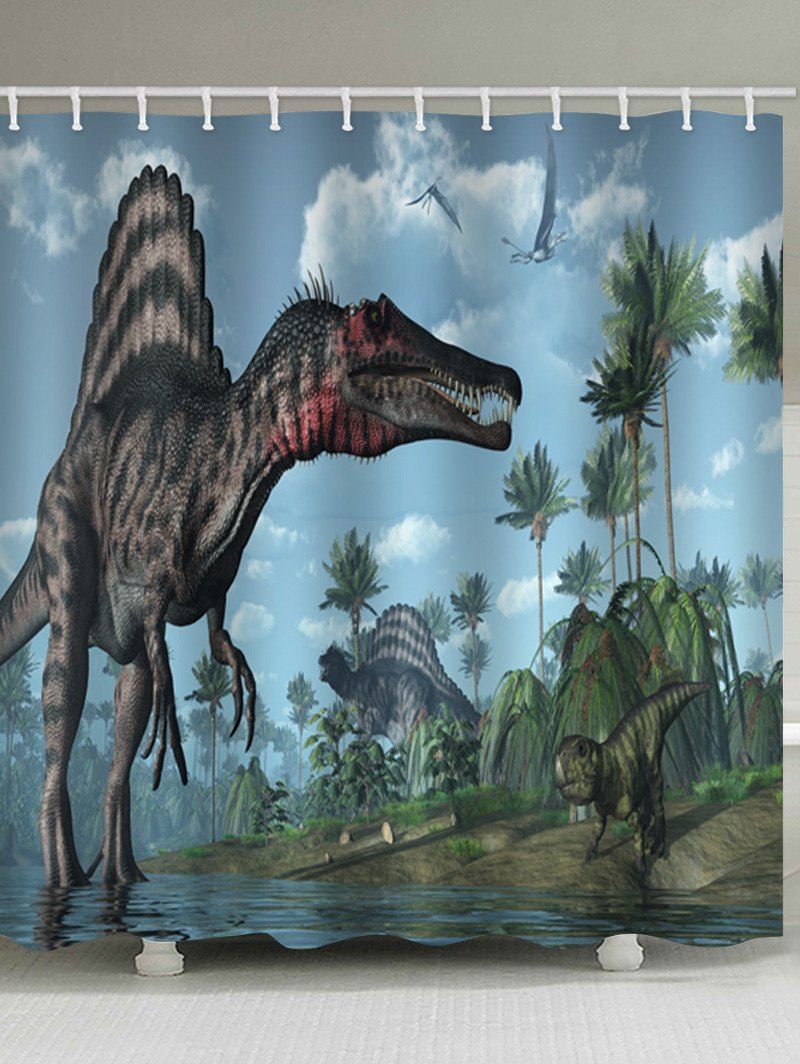 

Dinosaur Forest Print Bathroom Shower Curtain, Multi