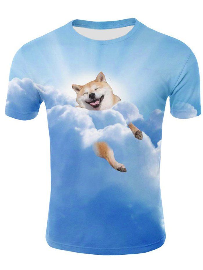 

Casual 3D Puppy Clouds Sky Print T-shirt, Glacial blue ice