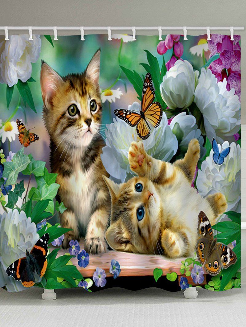 

Little Cat Playing Butterflies Print Shower Curtain, Multi