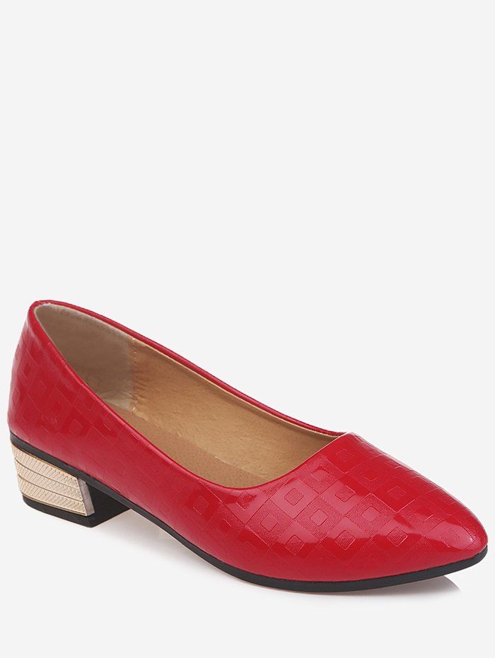 

Chic Pointed Toe Block Heel Daily Walking Pumps, Fire engine red