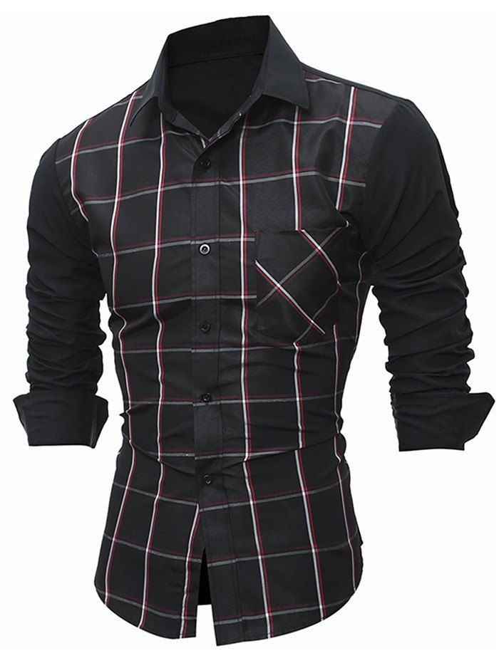 

Front Check Pattern Long Sleeve Shirt, Black