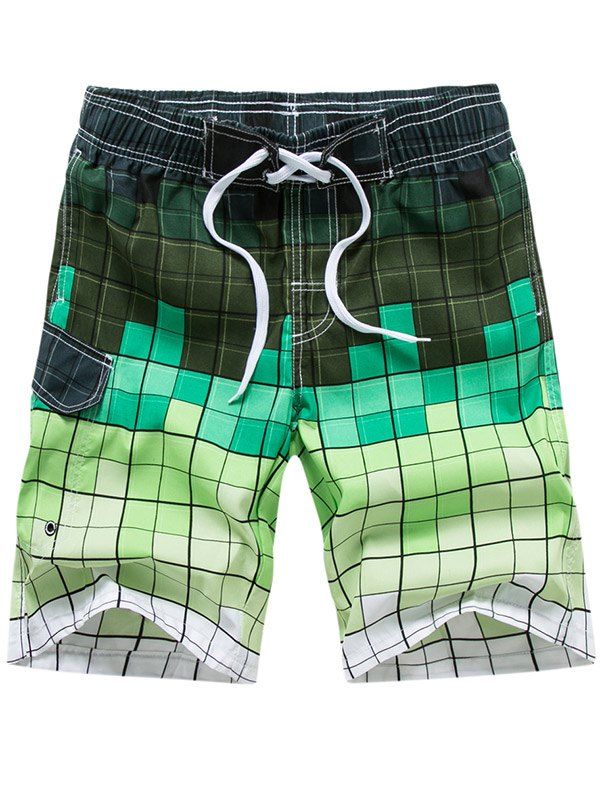 

Drawstring Allover Square Print Bermuda Shorts, Yellow green
