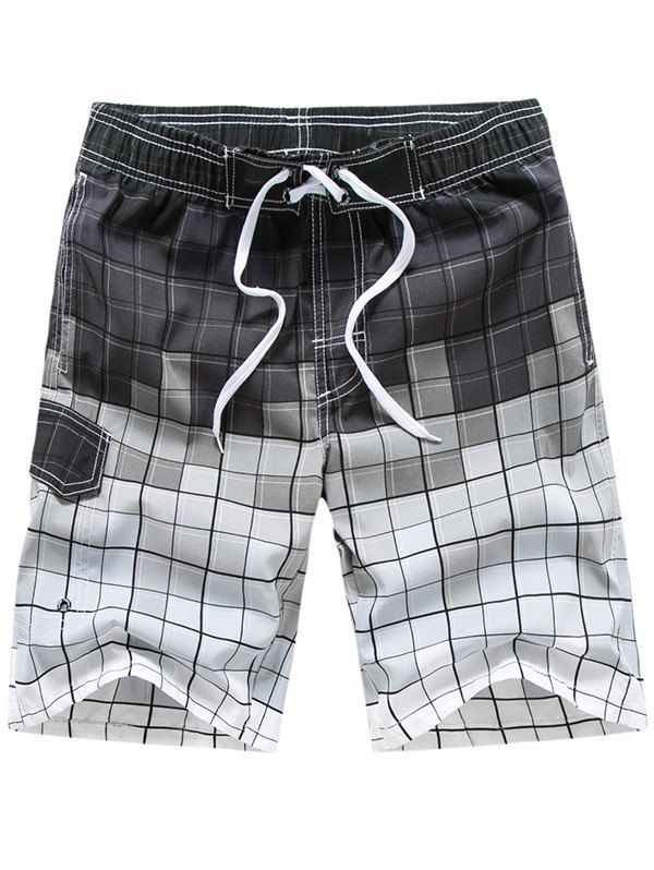 

Drawstring Allover Square Print Bermuda Shorts, Platinum