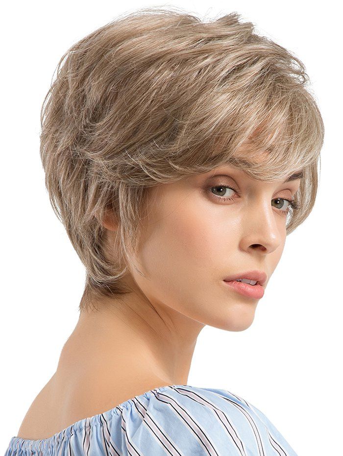 

Short Side Bang Layer Straight Human Hair Wig, Champagne gold