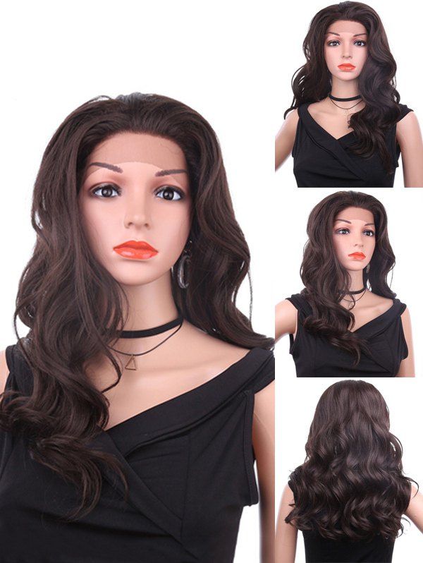 

Free Part Long Wavy Lace Front Heat Resistant Synthetic Wig, Natural black