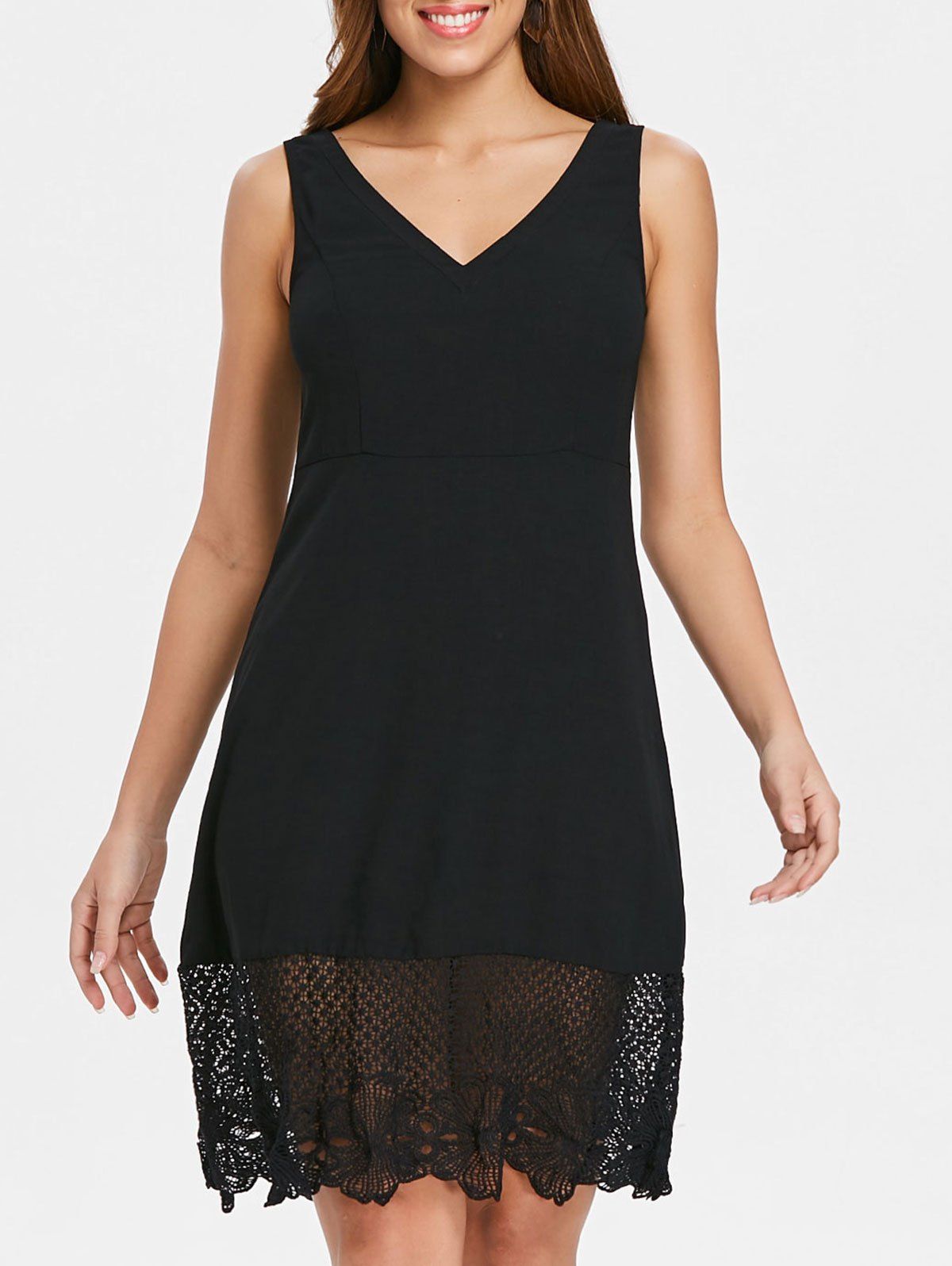 

Lace Panel Deep V Neck Cutout Back Dress, Black