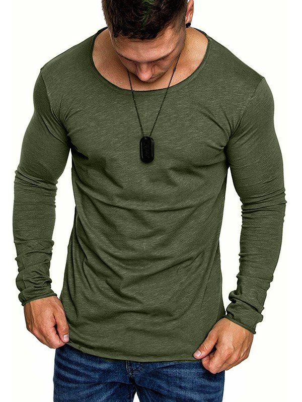

Slim Fit Solid Color Tee Shirt, Army green