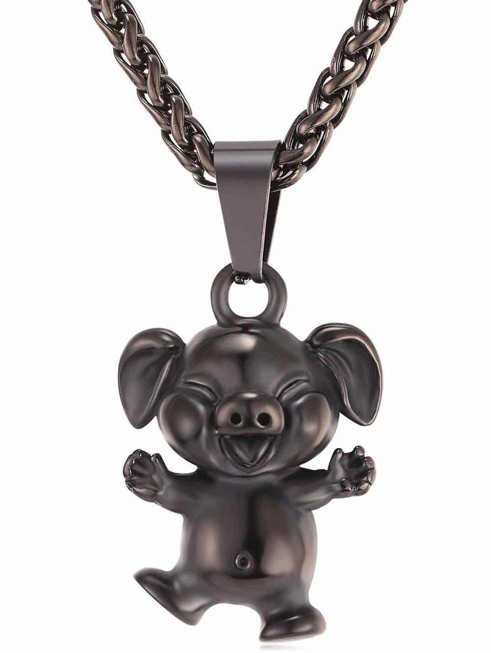 

Little Pig Alloy Pendant Chain Necklace, Black